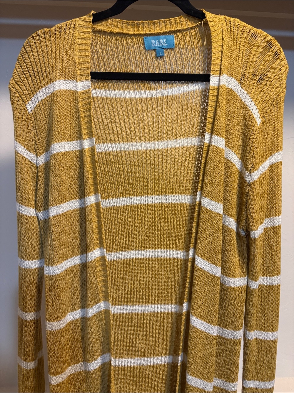 Mustard & White Striped Open-Front Long Cardigan - Picture 2 of 6